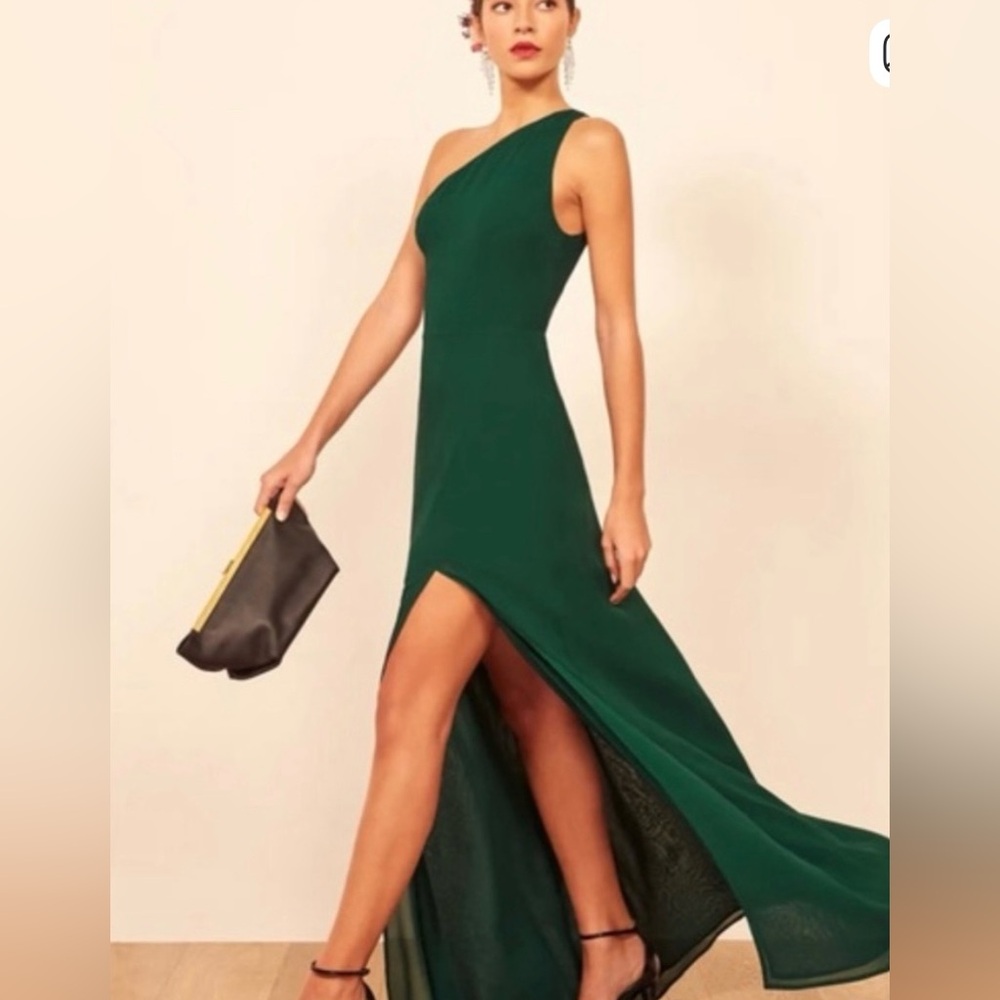 Reformation green Evelyn one shoulder maxi dress